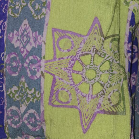 Globe Trotter Womens XL Snap Up Shirt Flowy Pirple Green Artsy Stars Colorful - Picture 4 of 13